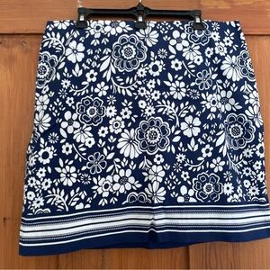 Talbots Navy Blue Floral Aline Border Print  Skirt Size 16